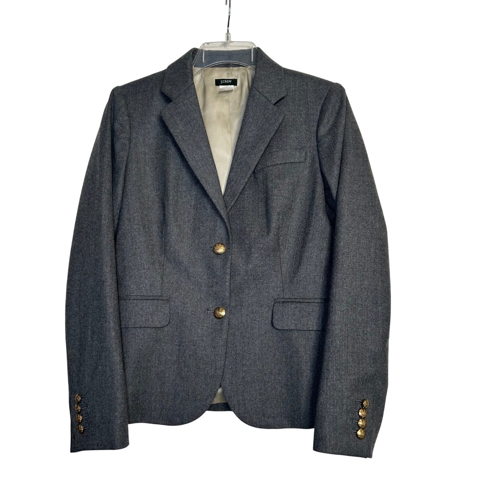 J.Crew Schoolboy Blazer Women 6 Gray Wool Gold Crest Button Jacket - Picture 2 of 14